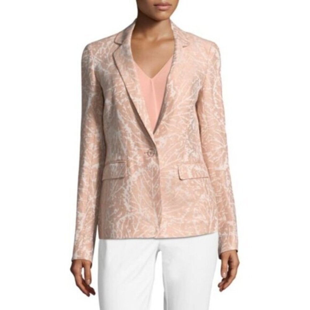 Lafayette 148 Jacket Lyndon Linen Jacquard Blazer Pink Blush SZ 6 New